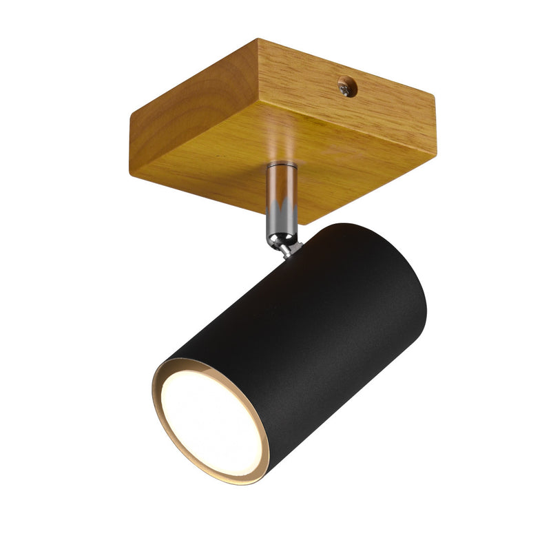 Faretto Marley con base in legno e spot nero GU10 orientabile per soggiorno industrial nordico