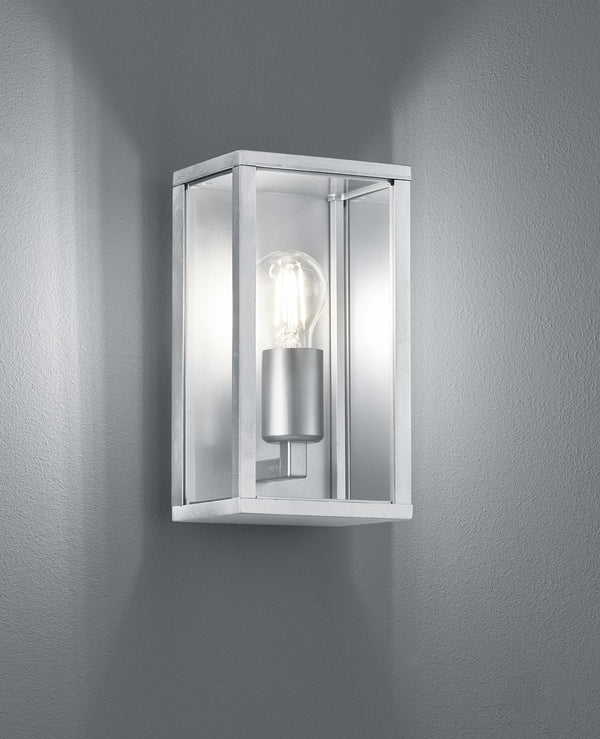 Garonne 201860186 - Lampada a lanterna, applique da esterno moderna zincata, grigio, in metallo e vetro