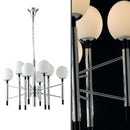 Lampadario moderno 8 luci con struttura in metallo cromato e vetro bianco opale per soggiorni eleganti