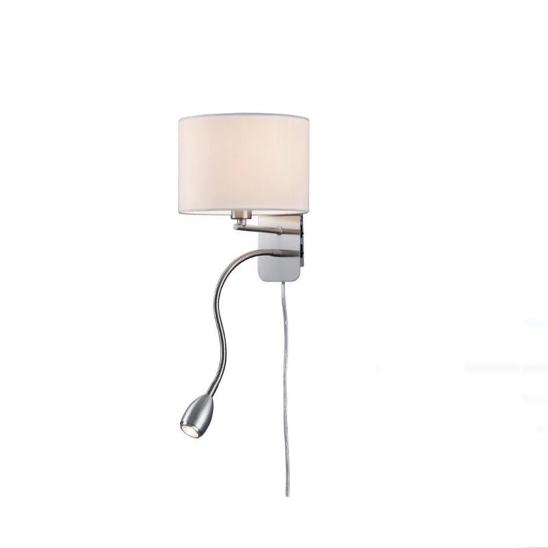 Hotels - Lampada ad applique moderna, paralume tondo bianco, doppia illuminazione, braccio flessibile da lettura LED