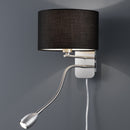 Applique Hotels moderna acciaio satinato con paralume nero e LED OSRAM da lettura