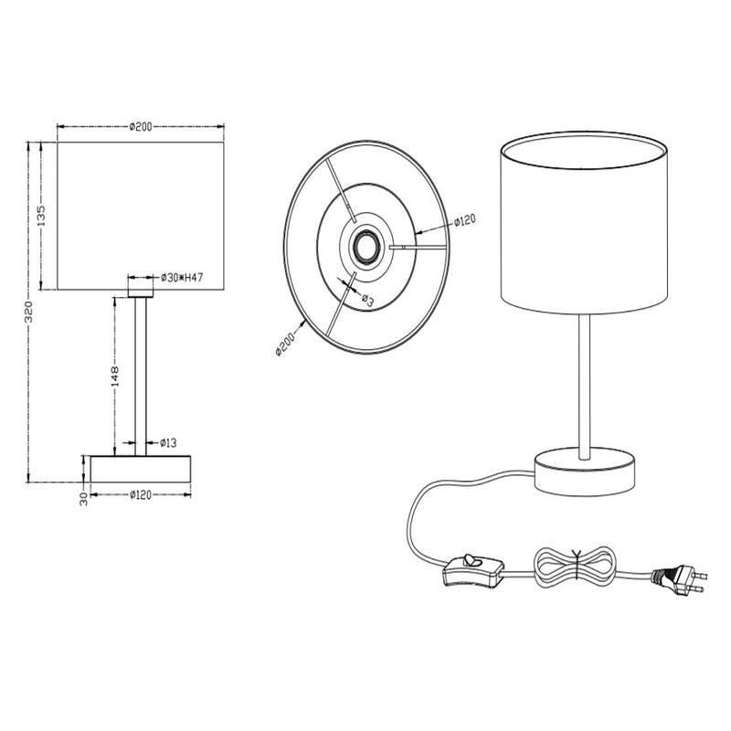 Hotels - Lampada da appoggio moderna con paralume nero Ø 20cm