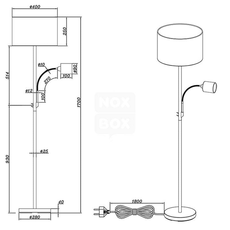 Hotel 403900201 | Lampada piantana moderna | Tessuto bianco | Trio Lighting