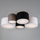 Lampadario Hotels a plafoniera con 5 cilindri in tessuto colorato e moderno design