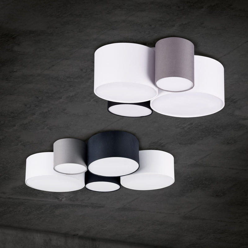 Hotels - Plafoniera moderna con 5 cilindri in tessuto differenti colori e misure