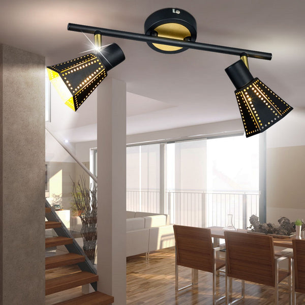 faretto da parete 2 luci orientabili classico elegante nero oro E14