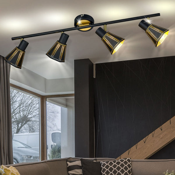 faretto da parete 4 luci orientabili classico elegante nero oro E14