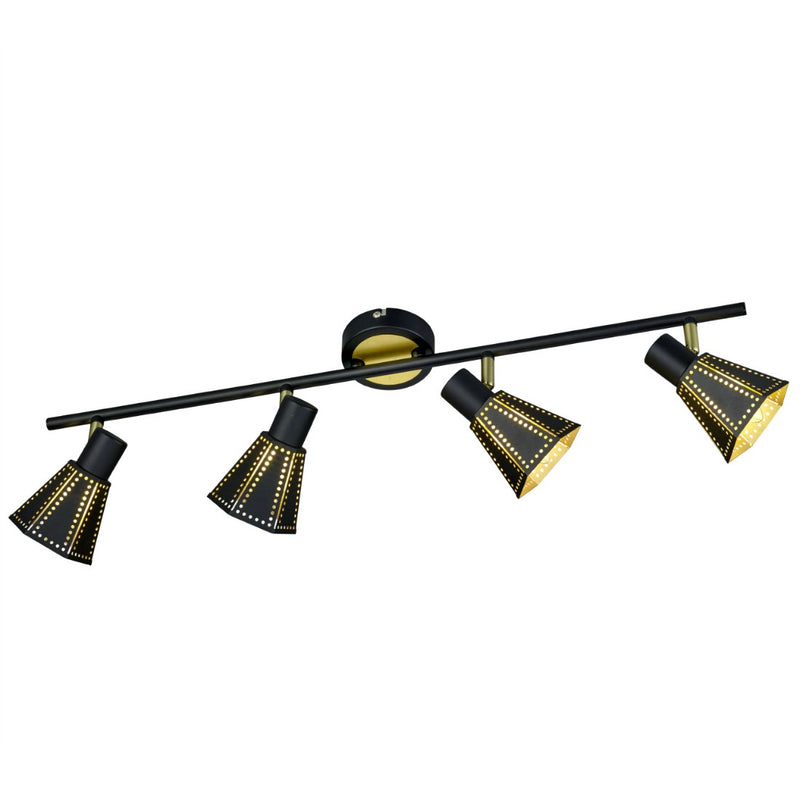 lampada parete a 4 faretti orientabili nero opaco e oro metallo E14