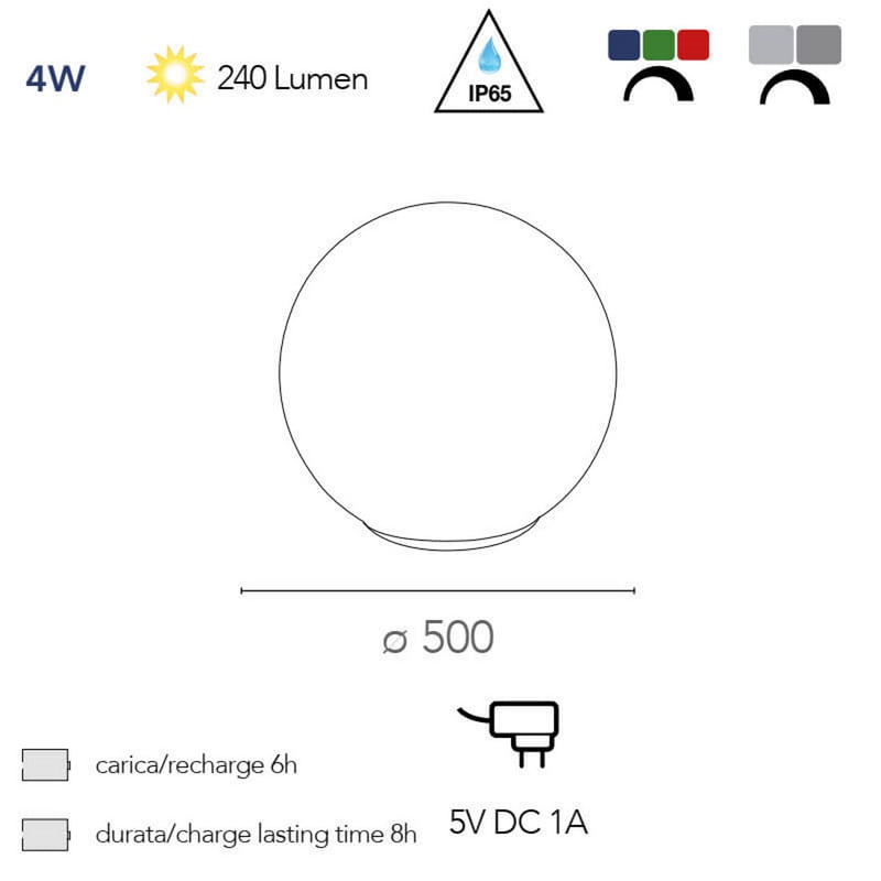 Geco 50cm | Lampade da giardino | Sfera LED ricaricabile 