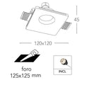 faretto da soffitto quadrato in gesso verniciabile con foro 12,5x12,5 cm