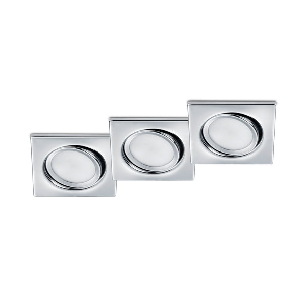 kit 3 faretti da incasso rila quadrati 8x8 cm cromo lucido LED 5W 540 lumen