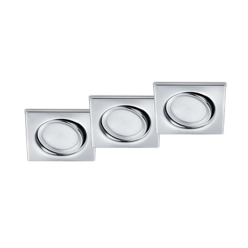 kit 3 faretti da incasso rila quadrati 8x8 cm cromo lucido LED 5W 540 lumen
