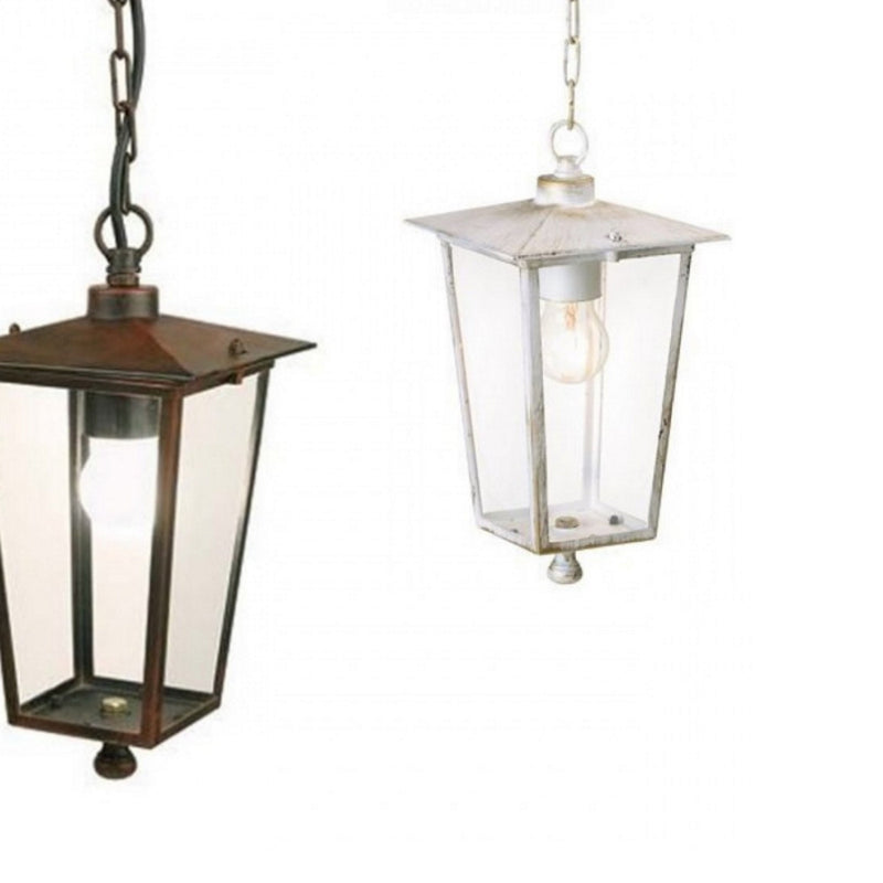 Sospensione Notorius bianco anticato o ruggine corten lanterna da esterno in alluminio e vetro