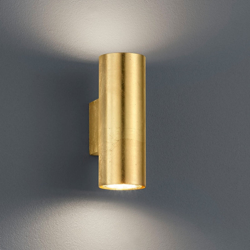 Applique moderna Cleo tonda in metallo foglia oro con illuminazione bidirezionale verso alto e basso