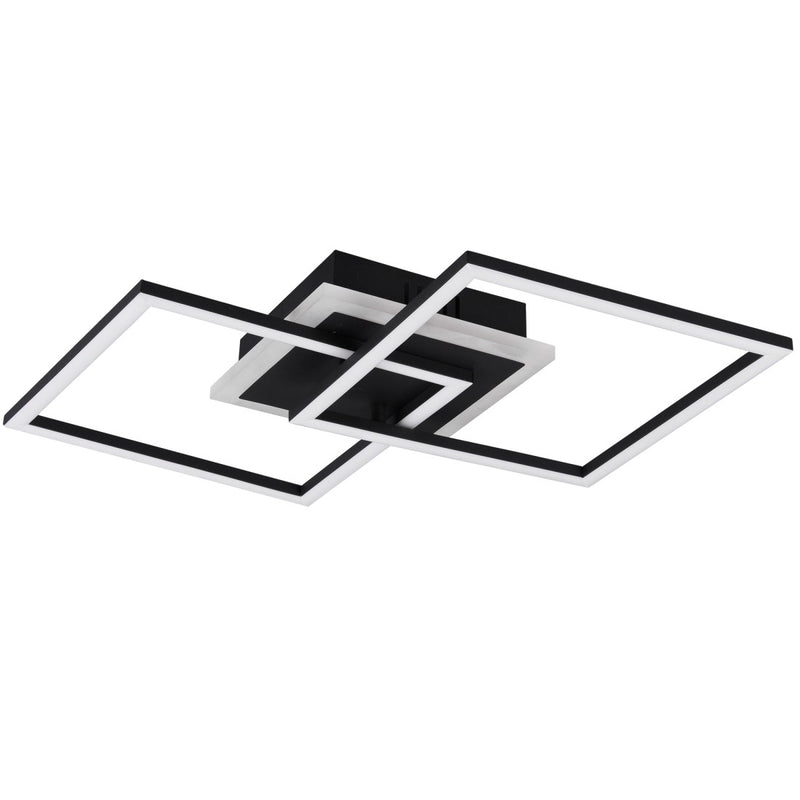 Lampada a soffitto nera moderna con LED 3000K e 2600 lumen ad alta efficienza.