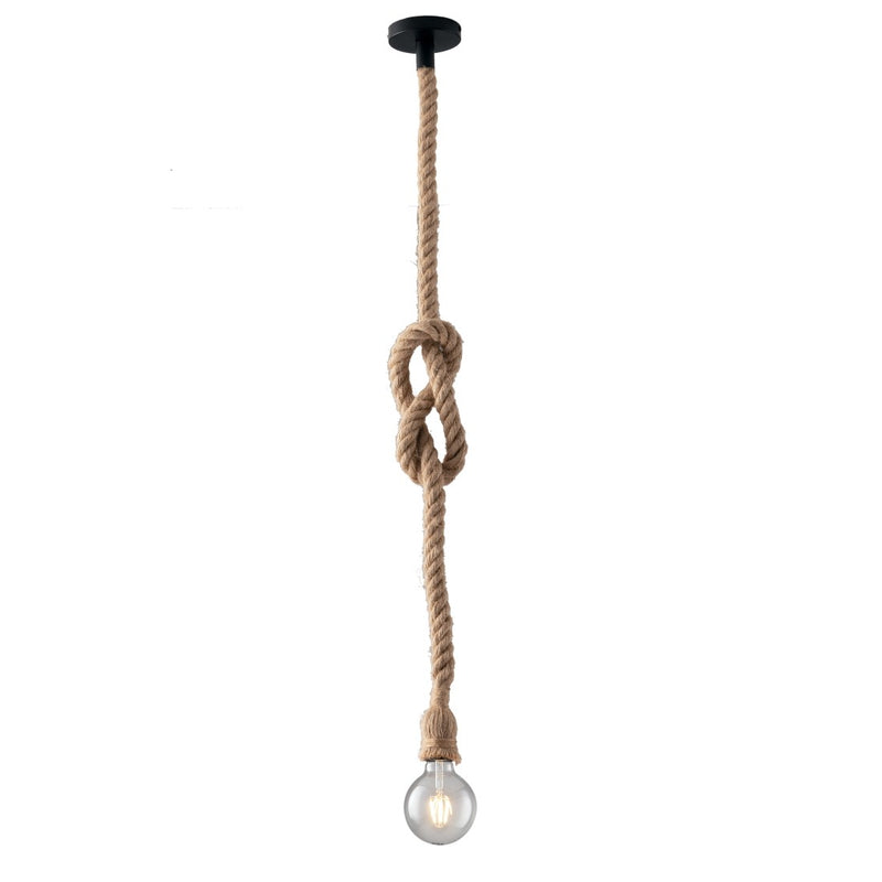 Lampada a sospensione 1 luce metallo nero e corda canapa stile vintage industrial