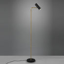 Lampada da terra Marley nero oro in metallo con struttura oro e faretto nero orientabile per soggiorno elegante