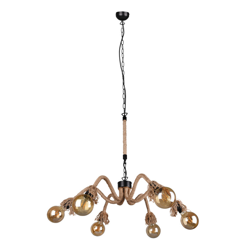 Lampadario 5 luci in metallo nero e corda