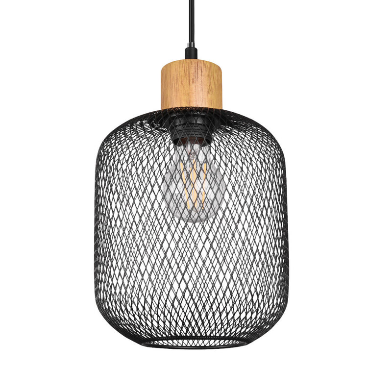 Lampadario Calimero Ø18 cm vintage legno e metallo nero