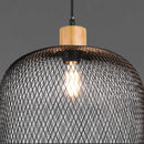 Lampadario sospensione legno e metallo nero stile retrò