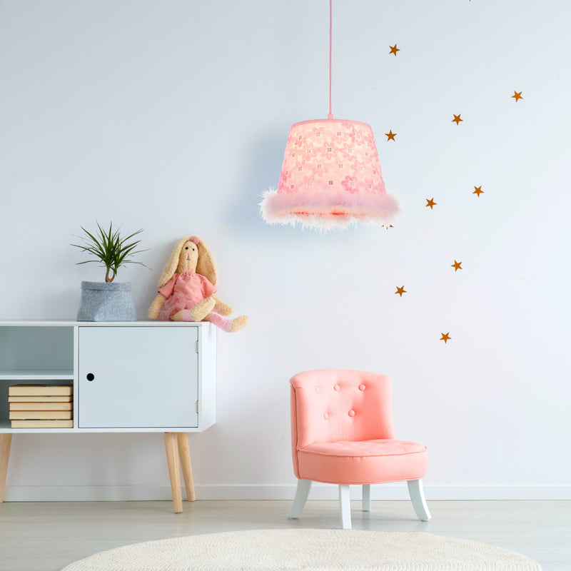 Lampadario Tarso rosa per cameretta bambina con paralume floreale decorativo e attacco E27