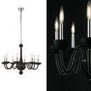Lampadario classico Alfiere a 8 luci in vetro soffiato nero con bracci curvi e dettagli cromati