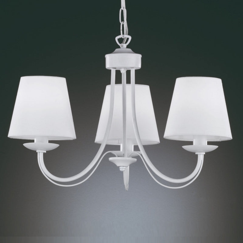 Lampadario shabby chic classico bianco con tessuto