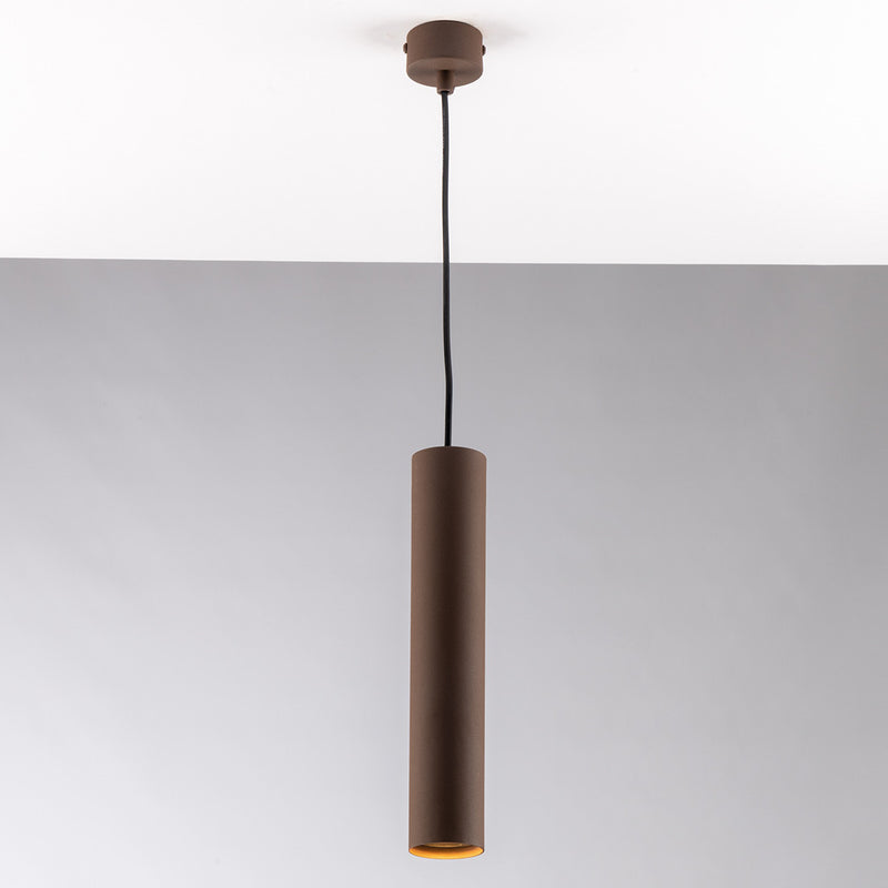 lampadario fluke a sospensione tubolare 30 cm in metallo finitura ruggine
