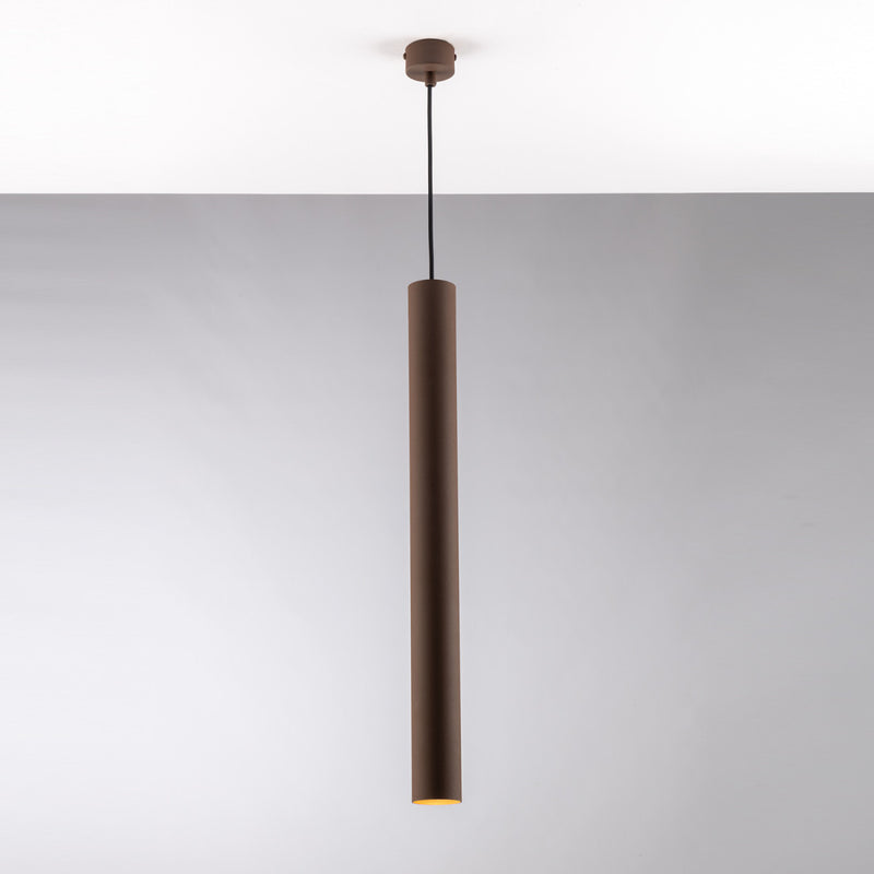 lampadario fluke a sospensione tubolare 60 cm in metallo finitura ruggine antichizzata
