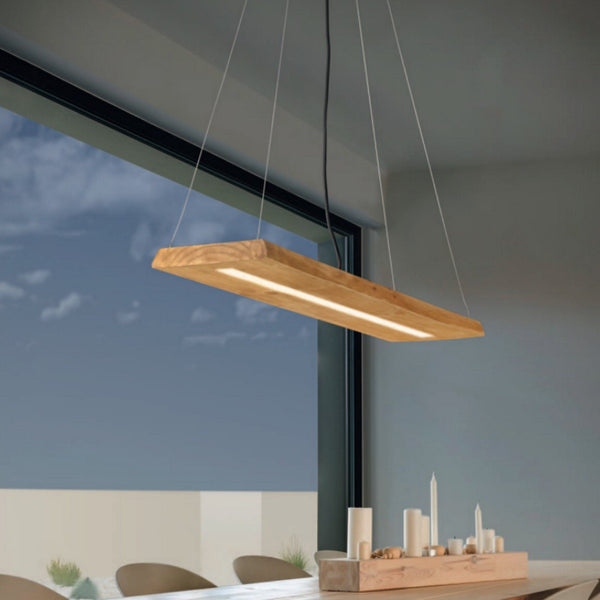 Lampadario Brad effetto legno chiaro con LED 27W a 3 livelli SwitchDimmer, luce calda 3000K e 3000 lumen per tavoli e cucine