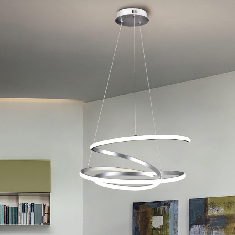 lampadario moderno in metallo finitura acciaio satinato per cucina e salone