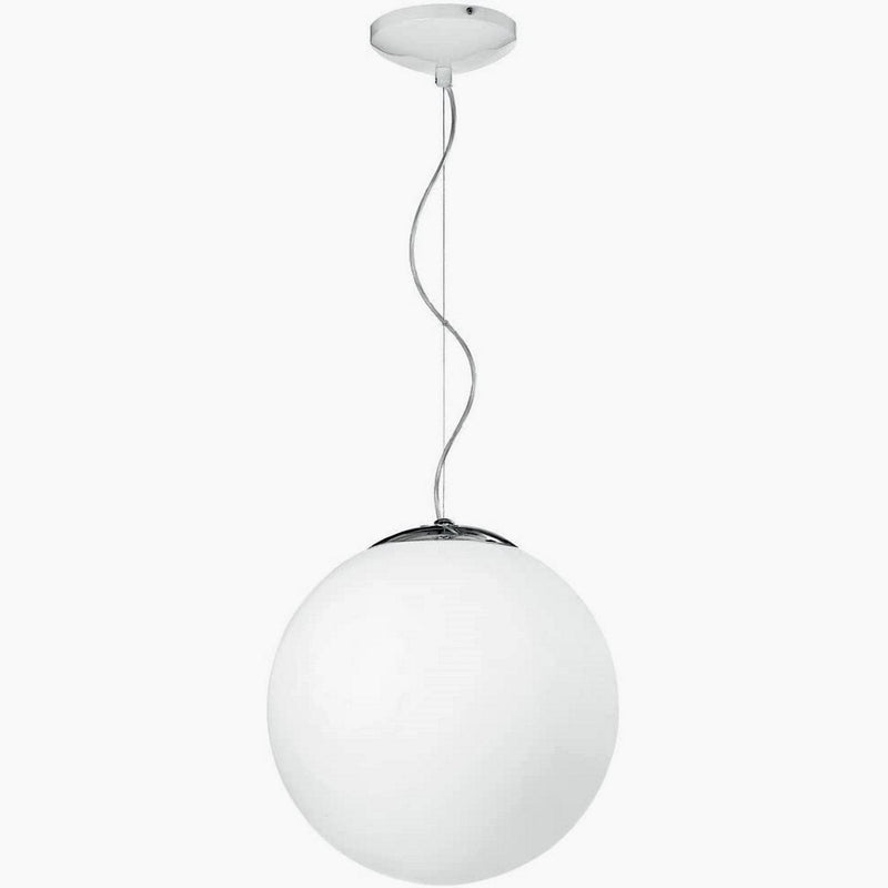 lampadario moderno a sospensione con sfera in vetro soffiato bianco opale diametro 35 cm
