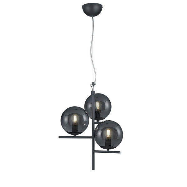Lampadario 3 luci in metallo antracite con vetri fumè