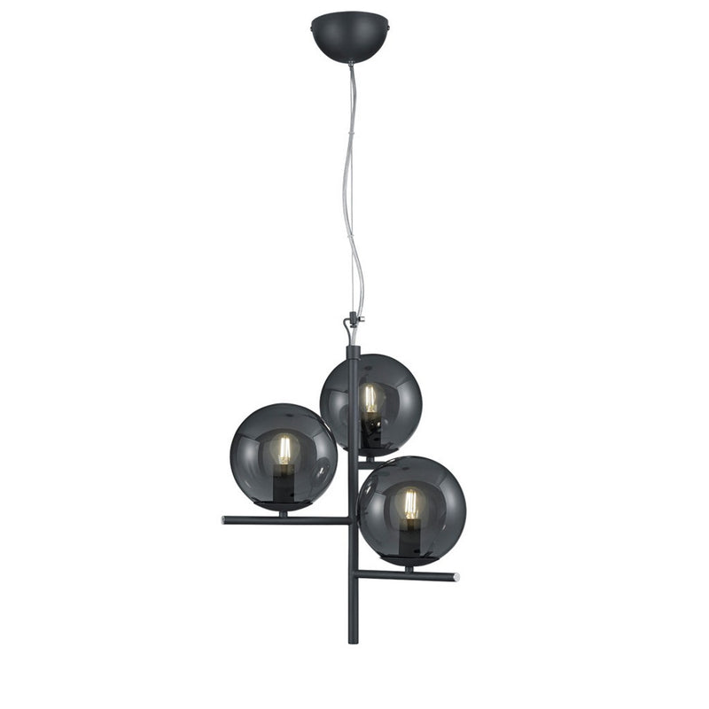Lampadario 3 luci in metallo antracite con vetri fumè