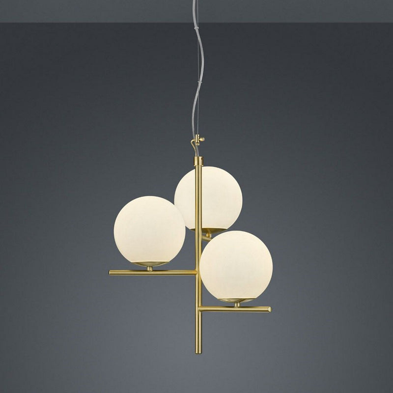 Lampadario Pure 3 luci in metallo oro e vetro bianco