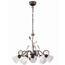 Lampadario Traditio a 5 luci in metallo ruggine e vetro alabastro