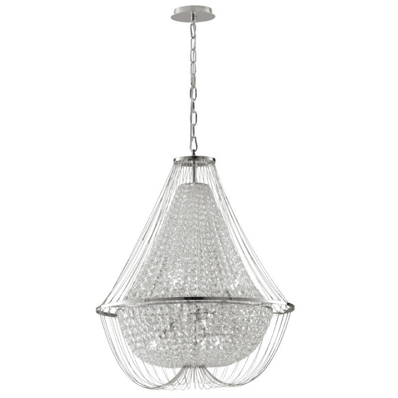 lampadario vienna a sospensione classico chic in metallo cromato con gocce in cristalli k9 diametro 60 cm
