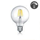 Lampadina LED globo G125 E27 6W 810 lumen luce calda 2700K dimmerabile SwitchDimmer tre livelli Ø125 mm vetro trasparente