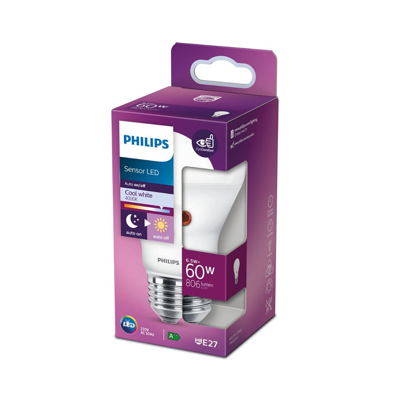 Philips LED E27 con tecnologia EyeComfort e sensore crepuscolare luce bianco naturale 4000K