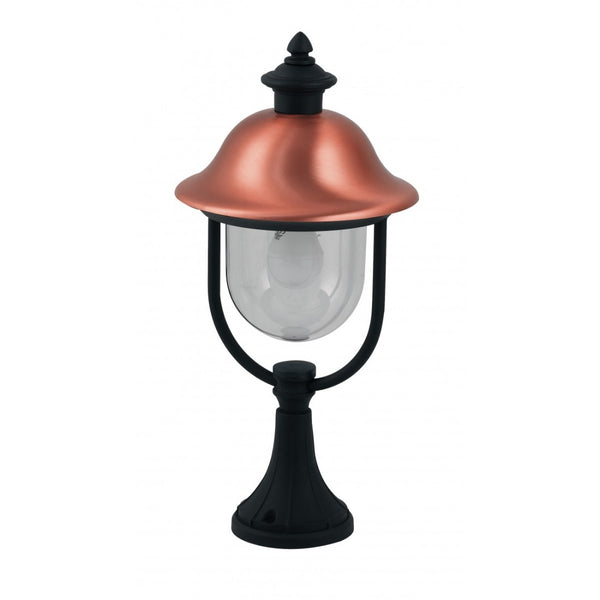 Venezia - Lampioncino basso a lanterna rustica IP44 da esterno, con piattello in rame