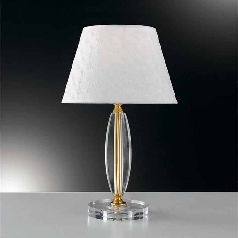 Lumetto Epoque in cristallo pregiato con dettagli oro e paralume bianco decorato in rilievo