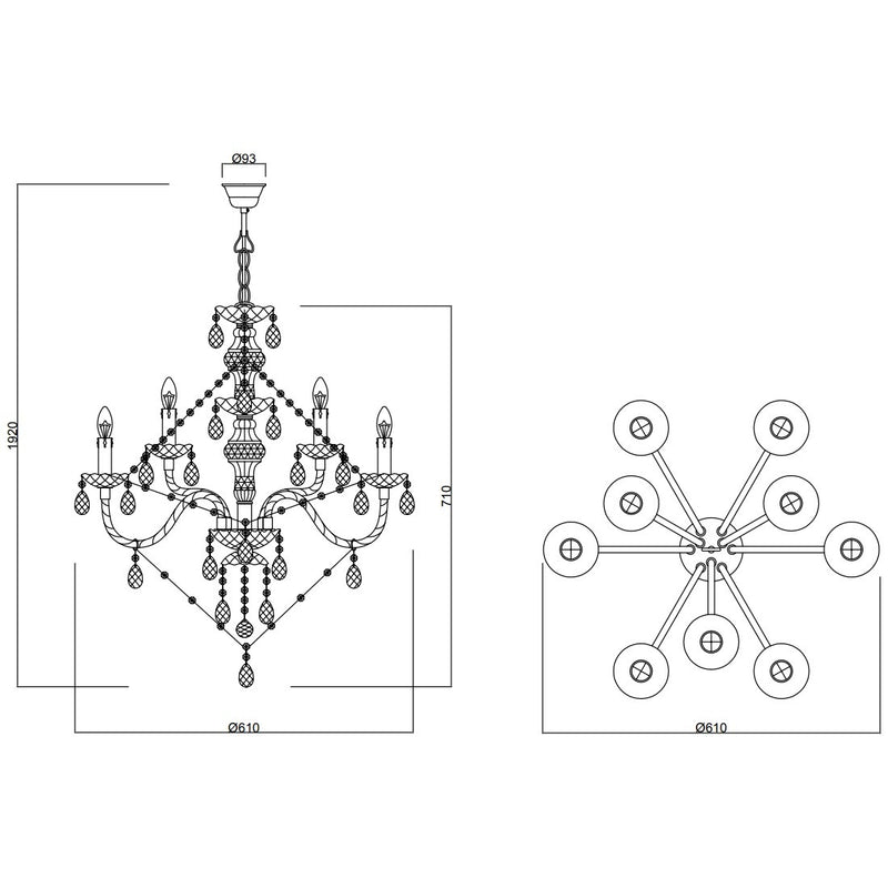 Luster R1169-00 - Lampadario a sospensione candeliere barocco, acrilico trasparente, 9 luci, Ø 61cm