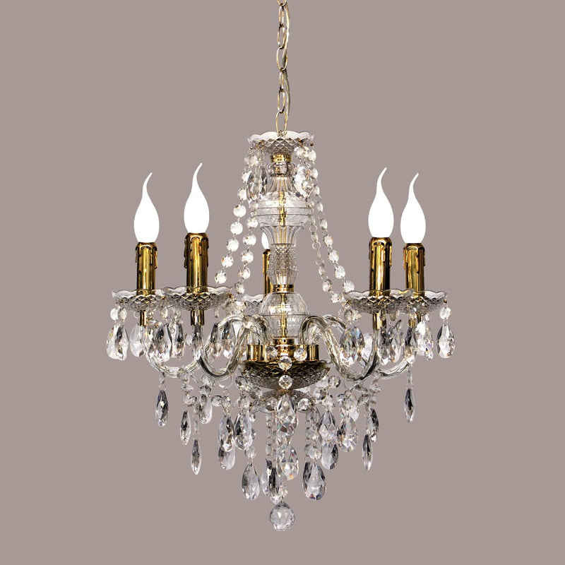 Lüster R1107-03 - Lampadario chandelier 5 luci neoclassico barocco, in acrilico trasparente/oro