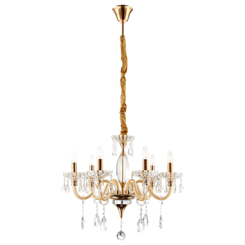 Melissa - Lampadario classico elegante in vetro, finiture oro e cristalli K9, 6 luci diametro 56cm