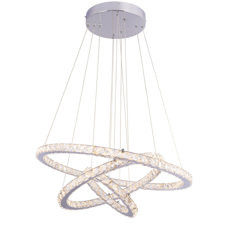 Marilyn I - Lampadario LED 76W, Ø 70cm, 3 anelli con cristalli K5, con telecomando, dimmerabile, 3 tonalità di bianco