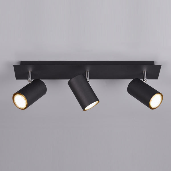 Marley - lampada barra 3 faretti orientabili moderna nera, da soffitto o parete