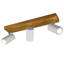 Marley - Lampada barra 3 luci orientabili base in legno e faretti in metallo bianco, da parete e soffitto