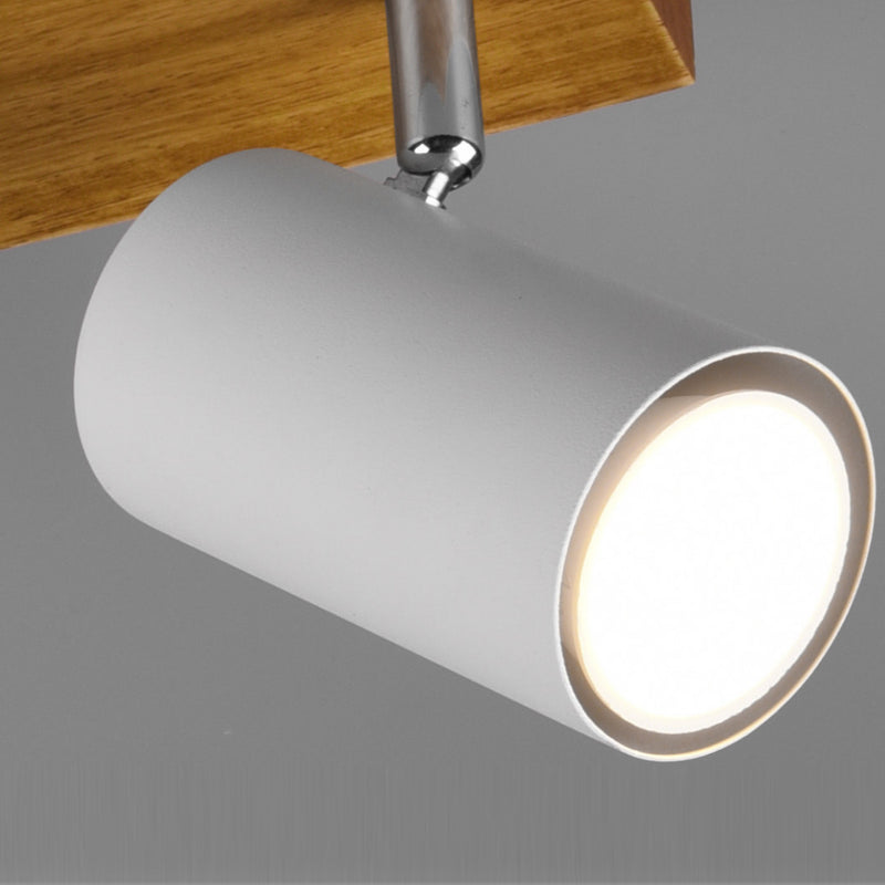 Marley - Lampada barra 3 luci orientabili base in legno e faretti in metallo bianco, da parete e soffitto