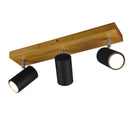 Marley - Lampada barra 3 luci orientabili con base in legno e faretti in metallo neri, da parete e soffitto