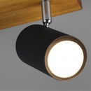Marley - Lampada barra 3 luci orientabili con base in legno e faretti in metallo neri, da parete e soffitto